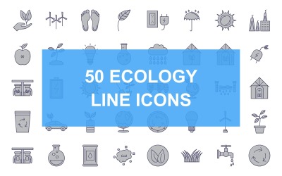 Conjunto de ícones preenchidos com 50 linhas de ecologia