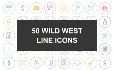 Conjunto de iconos de círculo redondo de 50 Wild West