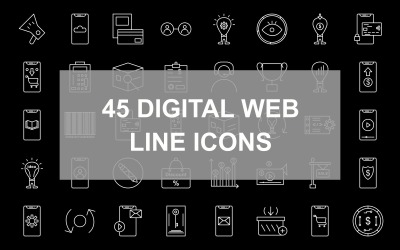 45 Dijital Web Hattı ters Icon Set