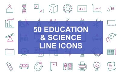 50 Eğitim ve Bilim Hattı İki Renkli Simge Seti
