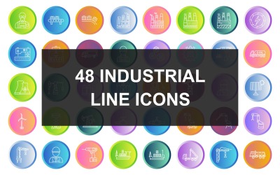 48 Ensemble d&amp;#39;icônes rondes dégradé de ligne de processus industriel