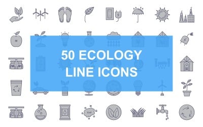 50 Icon-Set mit gefüllten Ökologielinien