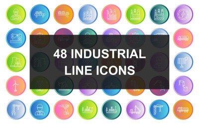 48 Industrial Process Line Gradient Round Ikonuppsättning