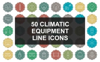 50 klimatutrustningslinje Flerfärgad bakgrundssymbolsuppsättning