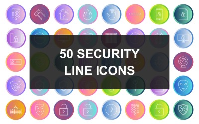 50 línea de seguridad degradado conjunto de iconos redondos