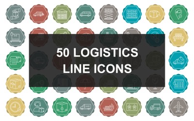 50 Lojistik Hattı Çok Renkli Arka Plan Simge Seti