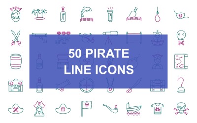 50 Piratlinje Ikonuppsättning med två färger