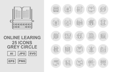 25 Premium Online Learning Gray Circle Icon Set