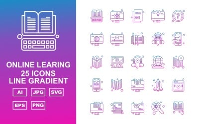 25 Premium Online Learning Line Gradient Icon Set