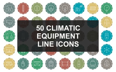50气候设备线多色背景图标集