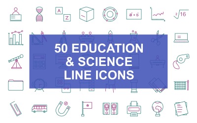 Sada 50 ikon pro vzdělávání a vědu Line Two Color Icon Set