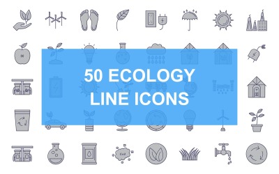 Set di 50 icone riempite di ecologia