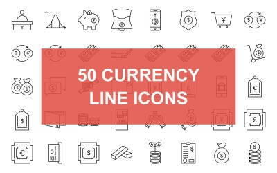 50 Symbolsatz für schwarze Währungslinien