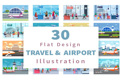 30 Airport Travel Flat Design - Illustrazione