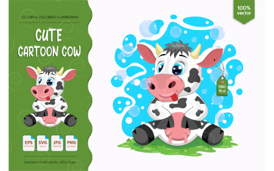 Cute Cartoon Cow - Vector Image