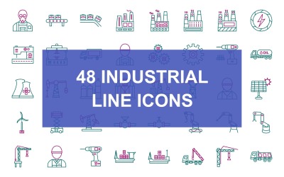 48 Conjunto de ícones de duas cores da linha de processo industrial
