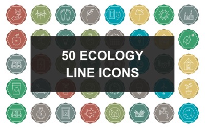 Conjunto de ícones de fundo multicolorido 50 Ecology Line