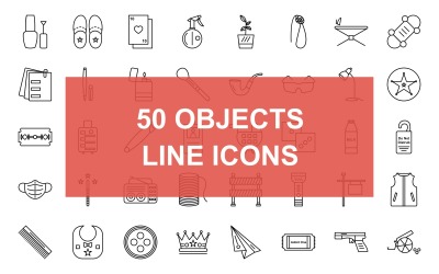 Conjunto de ícones de linha preta de 50 objetos