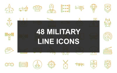 48 conjunto de iconos de degradado de línea militar