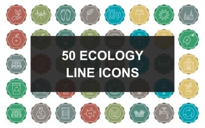 50 ecologie lijn veelkleurige achtergrond Icon Set
