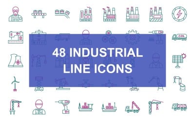 48 Industrial Process Line Two Colors Icon Set