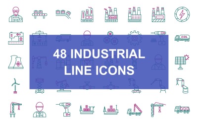 48 Industrielle Prozesslinie Zwei Farben Icon Set