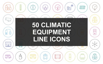 Línea de equipos climáticos 50 Conjunto de iconos de círculo redondo