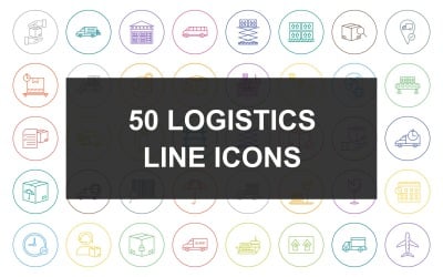 50 logistieke lijn ronde cirkel Icon Set
