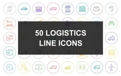 50 logistiklinje rund cirkel ikonuppsättning