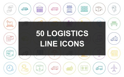 50 Lojistik Hattı Yuvarlak Daire Icon Set