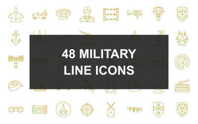 48 Militär linje tonad ikonuppsättning