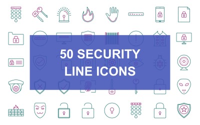 Набор иконок 50 линии безопасности двухцветный