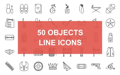 50 Objekte Linie Schwarz Icon Set