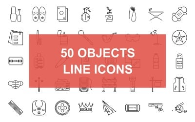 50 objektum vonal fekete ikonkészlet