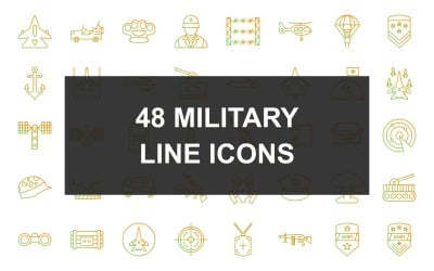 48 Set di icone gradiente linea militare