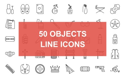 Set di icone nere di 50 oggetti linea