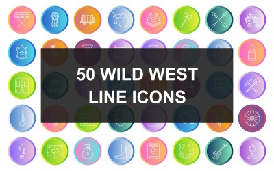 50 Wild West Line Gradient Round Ikonuppsättning