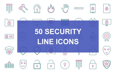 50 zestaw ikon linii bezpieczeństwa w dwóch kolorach