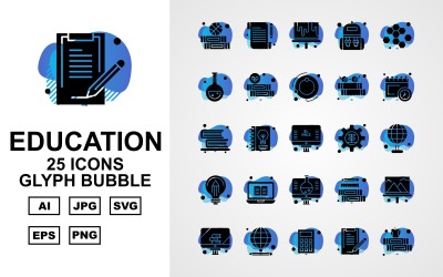 25 Conjunto de ícones de bolha de glifo educacional premium