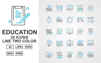 25 Conjunto de ícones de duas cores da Linha Premium Education