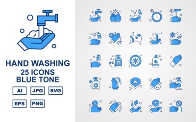 25 Conjunto de ícones de tom azul para lavagem das mãos