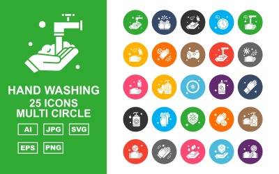 25 Conjunto de ícones multi-círculo para lavagem de mãos premium