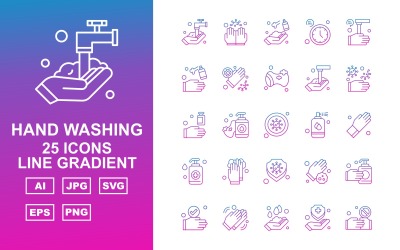 25 iconos de degradado de línea de lavado de manos premium