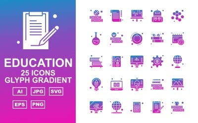 25 Premium Education Glyph Gradient Iconset