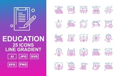 25 Premium Education Line Gradient Iconset