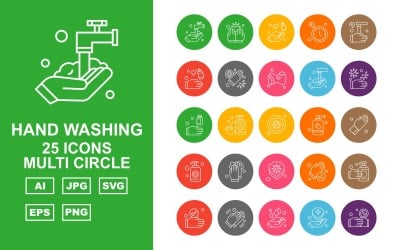 25 Premium handtvätt ikoner med flera cirklar