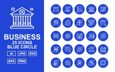 25 Zestaw ikon Premium Business Blue Circle