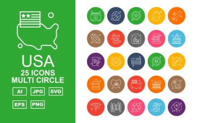Conjunto de ícones de 25 círculos premium dos EUA