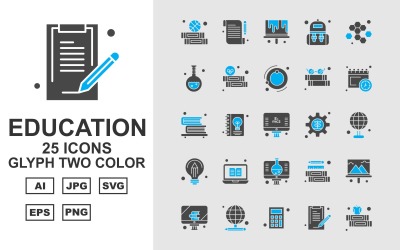 25 Conjunto de ícones de duas cores Glyph Premium Education