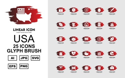 Conjunto de ícones de pincel 25 Premium USA Glyph